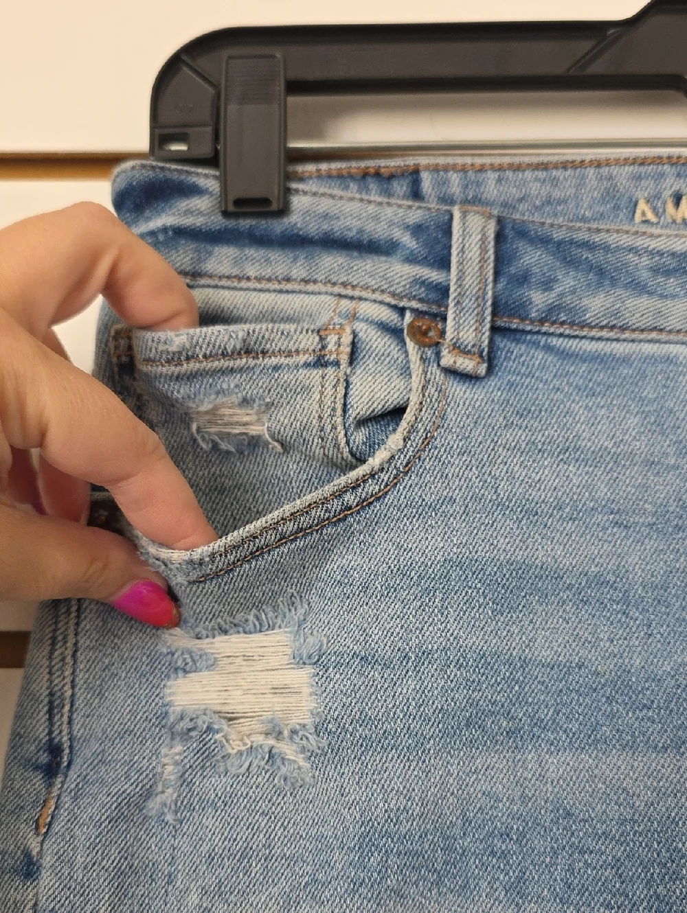 AE Distressed Straight Leg Mom Jeans 2